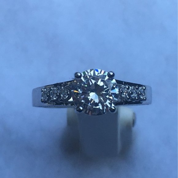 Sterling Silver Solitaire With Accents Cubic Zirconia Engagement Ring, Size 9 - Picture 4 of 11